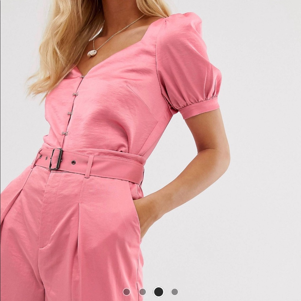Two piece pink satin set.